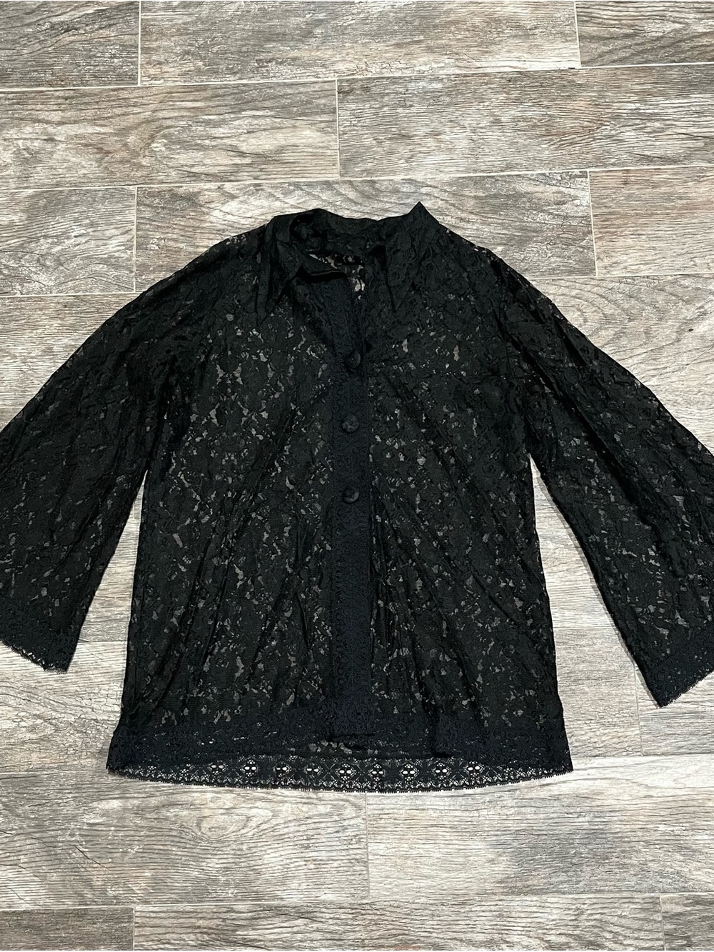 Black Lace Button-Front Women's Top